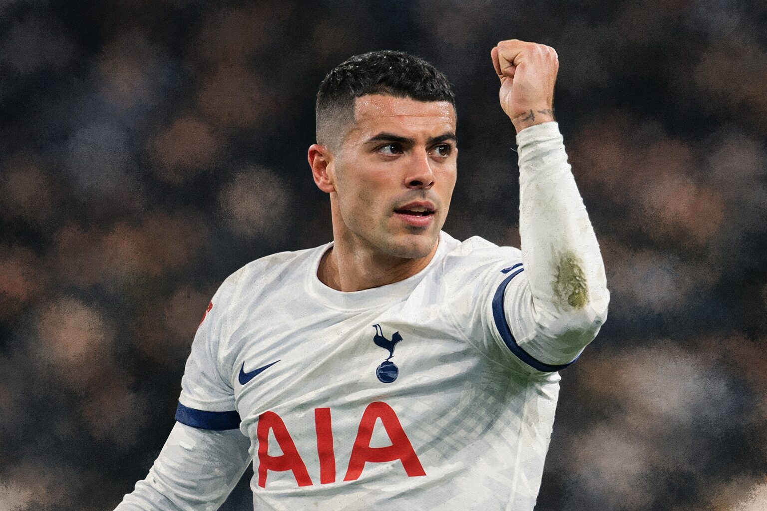 ペドロ・ポロのプレースタイル分析記事のアイキャッチ画像｜トッテナムのユニフォーム姿でプレーするペドロ・ポロ